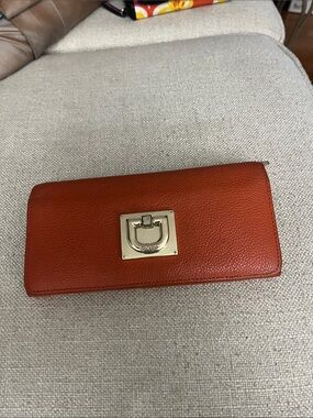 DKNY Burnt Orange Leather Wallet with Gold-tone Turnlock